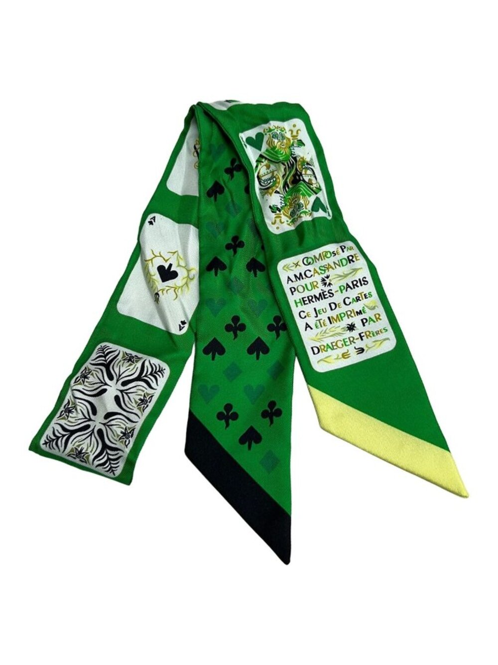 Hermes Scarf Twilly Green Ivory Multi Ribbon Playing Cards